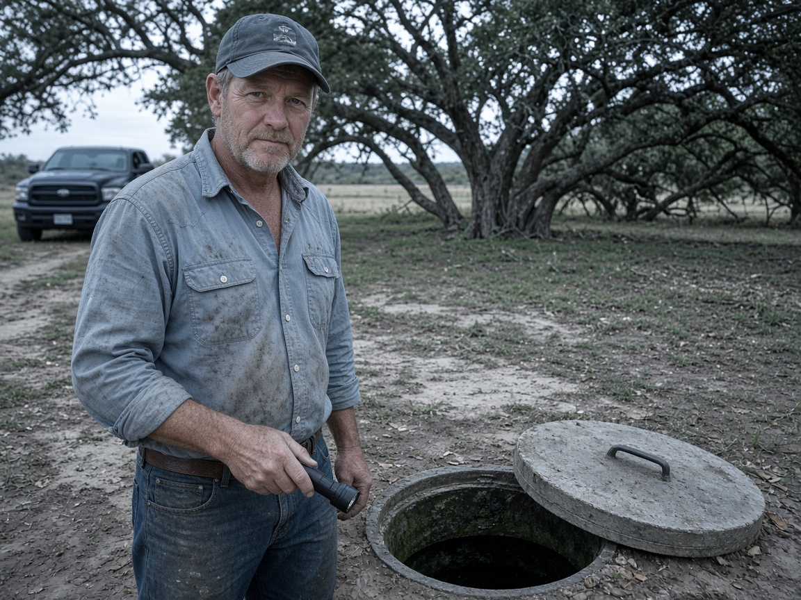 Jack at a septic tank lid on a Medina County lot