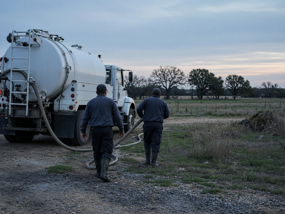 Crew running hose from a vacuum truck